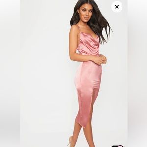 PLT - Strappy Cowl Neck Sayin MIDI Dress - Rose